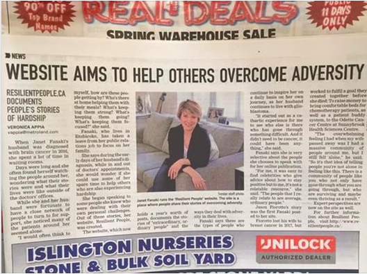 Etobicoke Guardian, article on RESILIENT PEOPLE, Janet Fanaki of RESILIENT PEOPLE, overcoming adversity